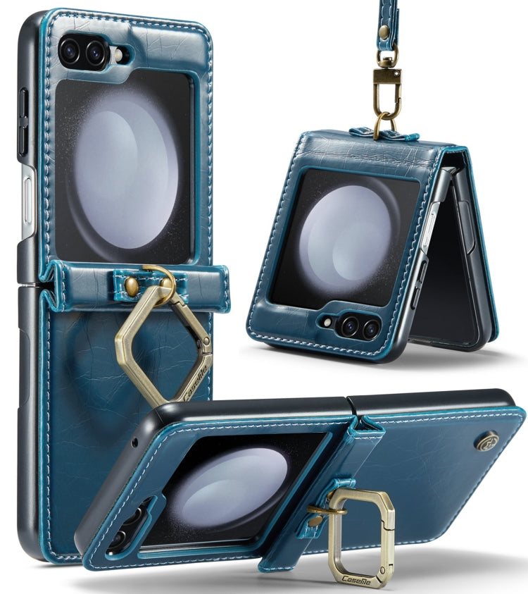 For Samsung Galaxy Z Flip5 CaseMe 003 PU + PC Business Style Crazy Horse Texture Ring Leather Phone Case with Lanyard(Blue Green) - Galaxy Z Flip5 Cases by CaseMe | Online Shopping South Africa | PMC Jewellery | Buy Now Pay Later Mobicred