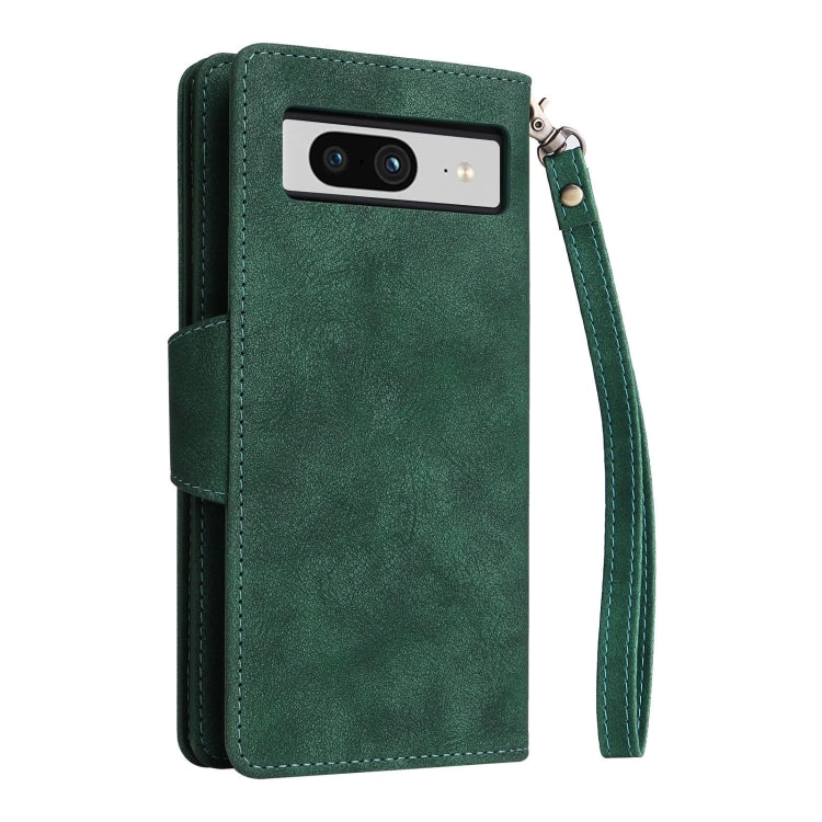 For Google Pixel 8 Rivet Buckle 9 Cards Three Fold Leather Phone Case(Green) - Google Cases by PMC Jewellery | Online Shopping South Africa | PMC Jewellery | Buy Now Pay Later Mobicred