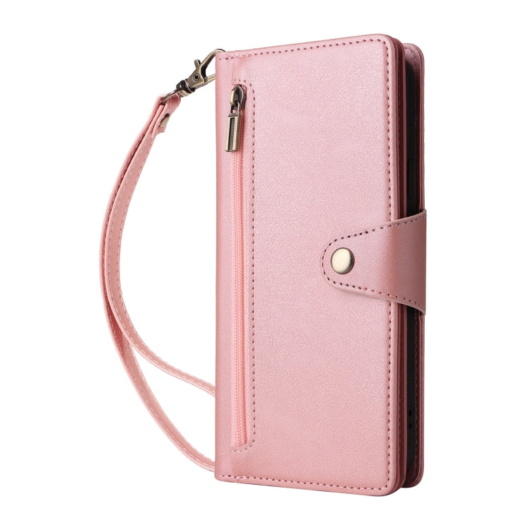 For Google Pixel 9 Rivet Buckle 9 Cards Three Fold Leather Phone Case(Rose Gold) - Google Cases by PMC Jewellery | Online Shopping South Africa | PMC Jewellery | Buy Now Pay Later Mobicred