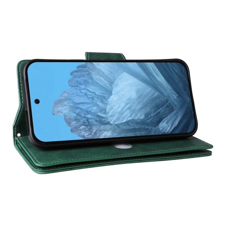 For Google Pixel 9 Rivet Buckle 9 Cards Three Fold Leather Phone Case(Green) - Google Cases by PMC Jewellery | Online Shopping South Africa | PMC Jewellery | Buy Now Pay Later Mobicred