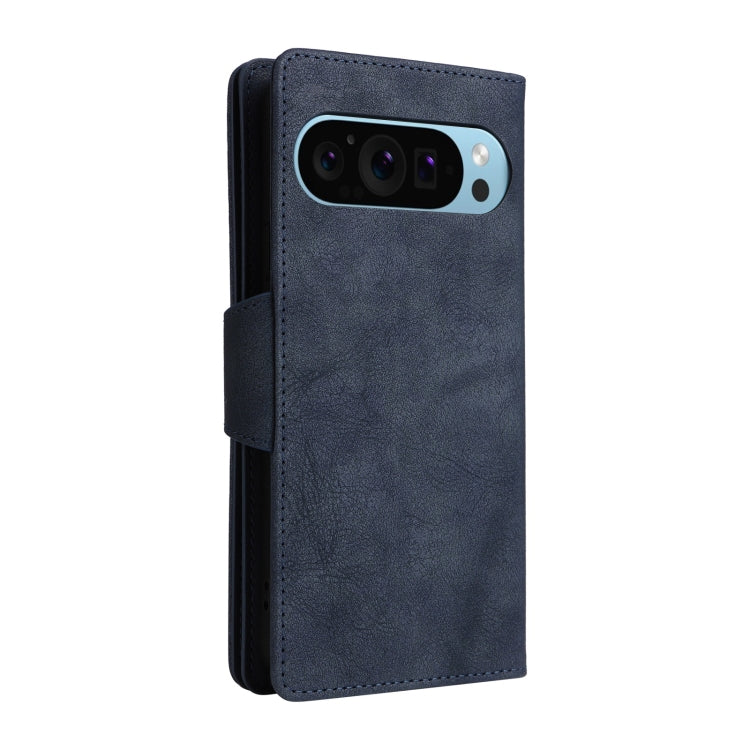 For Google Pixel 9 Rivet Buckle 9 Cards Three Fold Leather Phone Case(Blue) - Google Cases by PMC Jewellery | Online Shopping South Africa | PMC Jewellery | Buy Now Pay Later Mobicred