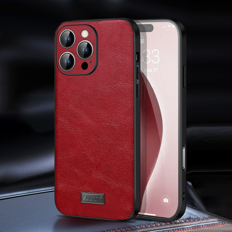 For iPhone 16 Pro Max SULADA Shockproof TPU Hybrid Handmade Leather Phone Case(Red) - iPhone 16 Pro Max Cases by SULADA | Online Shopping South Africa | PMC Jewellery | Buy Now Pay Later Mobicred