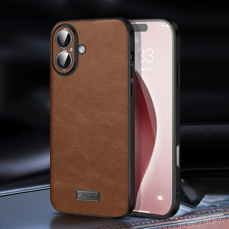 For iPhone 16 SULADA Shockproof TPU Hybrid Handmade Leather Phone Case(Brown) - iPhone 16 Cases by SULADA | Online Shopping South Africa | PMC Jewellery | Buy Now Pay Later Mobicred