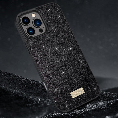 For iPhone 16 Pro Max SULADA Glittery PC Hybrid TPU Handmade Leather Phone Case(Black) - iPhone 16 Pro Max Cases by SULADA | Online Shopping South Africa | PMC Jewellery | Buy Now Pay Later Mobicred