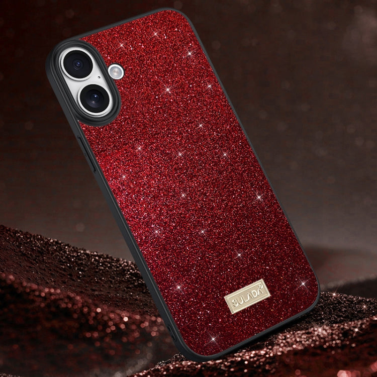 For iPhone 16 Plus SULADA Glittery PC Hybrid TPU Handmade Leather Phone Case(Red) - iPhone 16 Plus Cases by SULADA | Online Shopping South Africa | PMC Jewellery | Buy Now Pay Later Mobicred