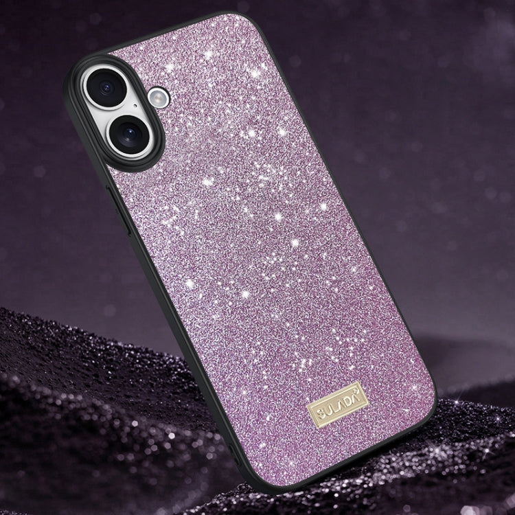 For iPhone 16 SULADA Glittery PC Hybrid TPU Handmade Leather Phone Case(Purple) - iPhone 16 Cases by SULADA | Online Shopping South Africa | PMC Jewellery | Buy Now Pay Later Mobicred