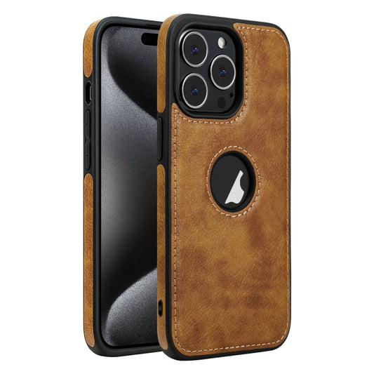 For iPhone 15 Pro Leather Texture Stitching Phone Case(Brown) - iPhone 15 Pro Cases by PMC Jewellery | Online Shopping South Africa | PMC Jewellery | Buy Now Pay Later Mobicred