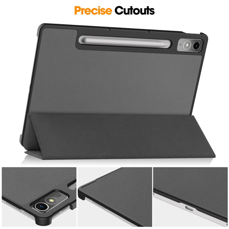 For Lenovo Tab P12/Xiaoxin Pad Pro 12.7 inch Custer Solid Color 3-Fold Stand Leather Tablet Case(Grey) - Lenovo by PMC Jewellery | Online Shopping South Africa | PMC Jewellery