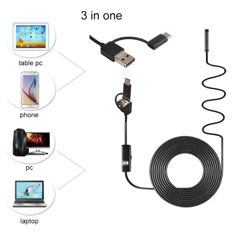 AN100 3 in 1 IP67 Waterproof USB-C / Type-C + Micro USB + USB HD Endoscope Snake Tube Inspection Camera for Parts of OTG Function Android Mobile Phone, with 6 LEDs, Lens Diameter:5.5mm(Length: 3.5m) -  by PMC Jewellery | Online Shopping South Africa | PMC Jewellery