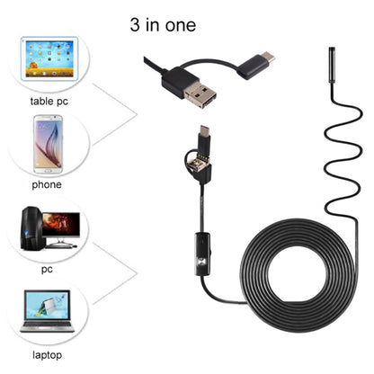 AN100 3 in 1 IP67 Waterproof USB-C / Type-C + Micro USB + USB HD Endoscope Hard Tube Inspection Camera for Parts of OTG Function Android Mobile Phone, with 6 LEDs, Lens Diameter:7mm(Length: 5m) -  by PMC Jewellery | Online Shopping South Africa | PMC Jewellery | Buy Now Pay Later Mobicred