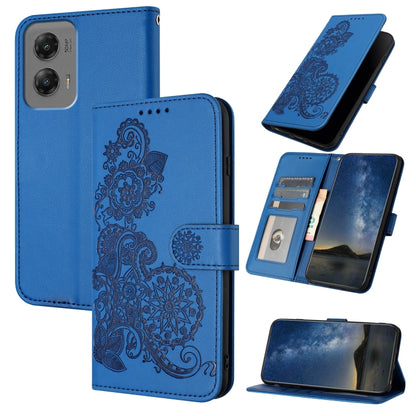 For Motorola Moto G Stylus 5G 2024 Datura Flower Embossed Flip Leather Phone Case(Blue) - Motorola Cases by PMC Jewellery | Online Shopping South Africa | PMC Jewellery | Buy Now Pay Later Mobicred