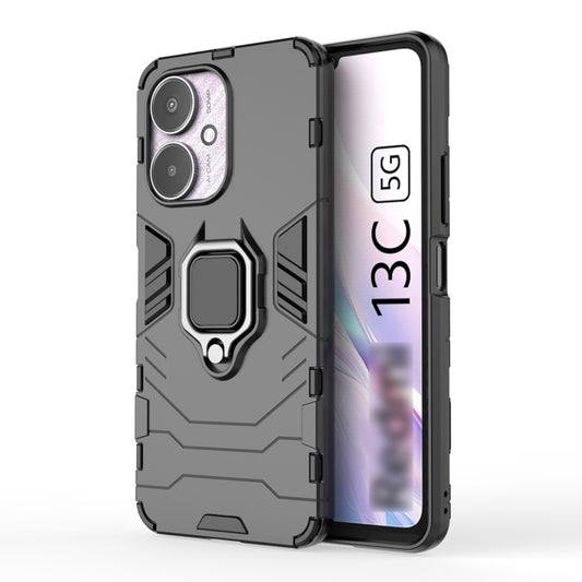 For Xiaomi Redmi 13C 4G / 5G  Shockproof PC + TPU Holder Phone Case(Black) - 13C Cases by PMC Jewellery | Online Shopping South Africa | PMC Jewellery | Buy Now Pay Later Mobicred