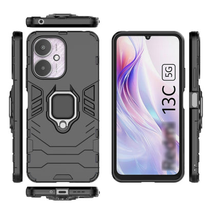 For Xiaomi Redmi 13C 4G / 5G  Shockproof PC + TPU Holder Phone Case(Black) - 13C Cases by PMC Jewellery | Online Shopping South Africa | PMC Jewellery | Buy Now Pay Later Mobicred