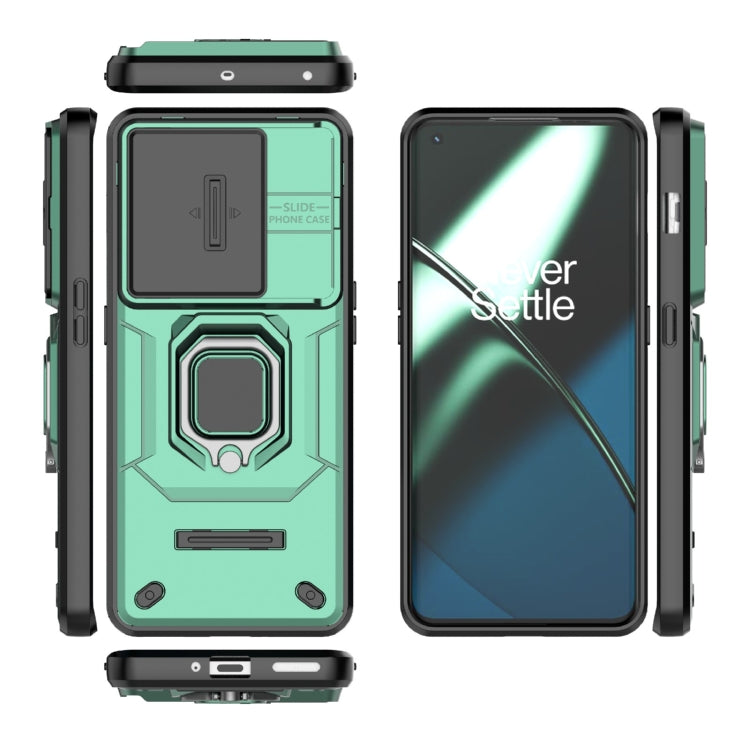 For OnePlus 11 5G Sliding Camshield TPU + PC Shockproof Phone Case with Holder(Green) - OnePlus Cases by PMC Jewellery | Online Shopping South Africa | PMC Jewellery | Buy Now Pay Later Mobicred