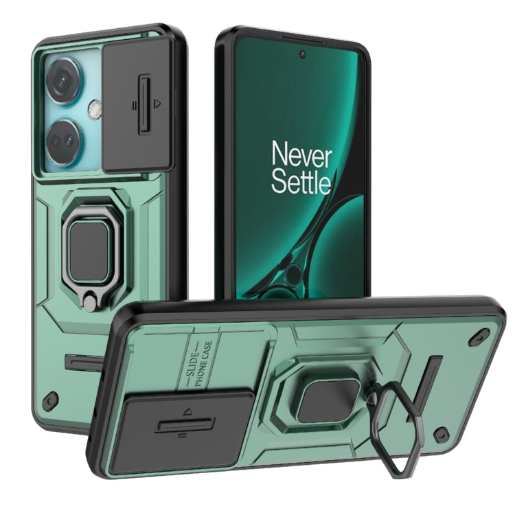 For OnePlus Nord CE3 5G Sliding Camshield TPU + PC Shockproof Phone Case with Holder(Green) - OnePlus Cases by PMC Jewellery | Online Shopping South Africa | PMC Jewellery | Buy Now Pay Later Mobicred