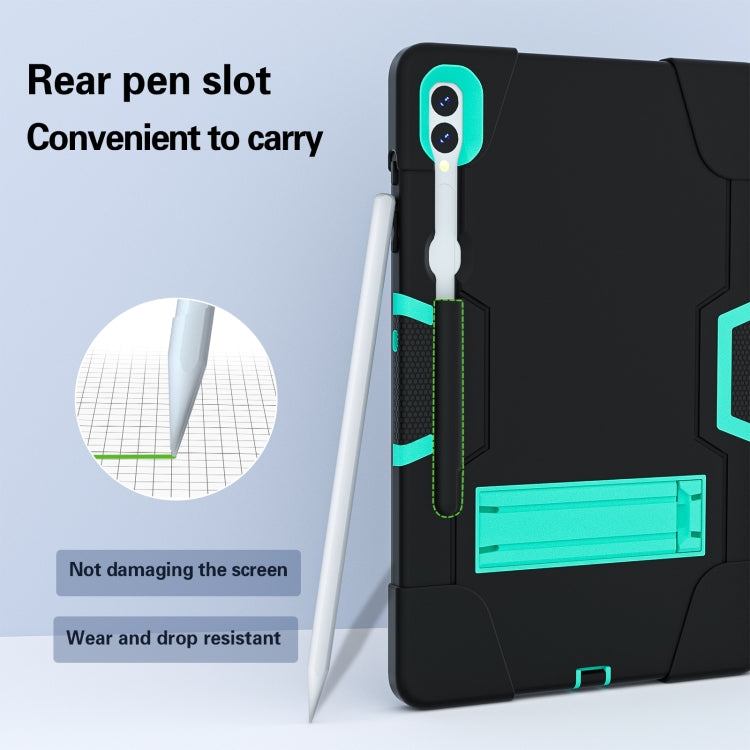 For Samsung Galaxy Tab S9+ Contrast Color Silicone PC Tablet Case with Holder(Black + Mint Green) - Galaxy Tab S9+ Cases by PMC Jewellery | Online Shopping South Africa | PMC Jewellery | Buy Now Pay Later Mobicred