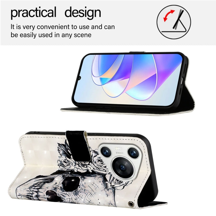 For Huawei Pura 70 3D Painting Horizontal Flip Leather Phone Case(Skull) - Huawei Cases by PMC Jewellery | Online Shopping South Africa | PMC Jewellery | Buy Now Pay Later Mobicred