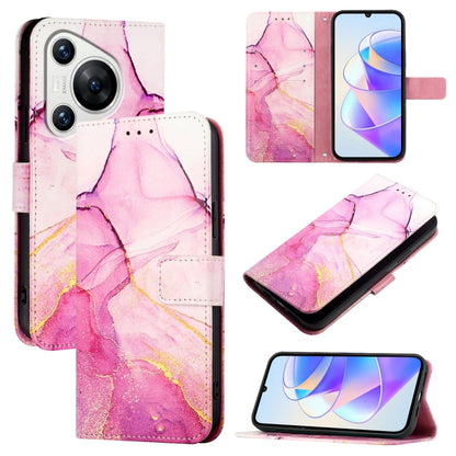 For Huawei Pura 70 PT003 Marble Pattern Flip Leather Phone Case(LS001 Pink Purple Gold) - Huawei Cases by PMC Jewellery | Online Shopping South Africa | PMC Jewellery | Buy Now Pay Later Mobicred