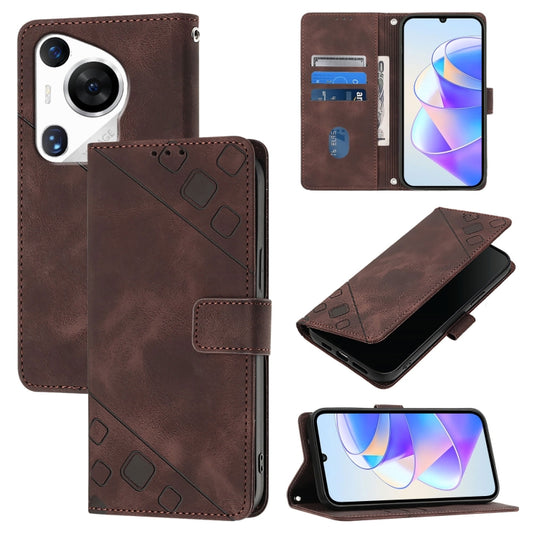 For Huawei Pura 70 Pro Skin Feel Embossed Leather Phone Case(Brown) - Huawei Cases by PMC Jewellery | Online Shopping South Africa | PMC Jewellery | Buy Now Pay Later Mobicred