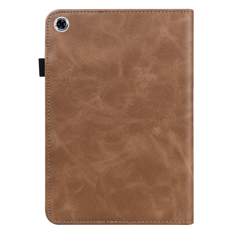 For Samsung Galaxy Tab A9 Solid Color Stripe Embossed Leather Tablet Case(Brown) - Galaxy Phone Cases by PMC TechLife | Online Shopping South Africa | PMC TechLife