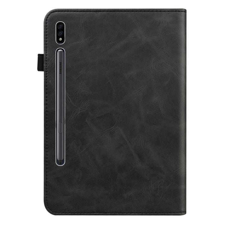 For Samsung Galaxy Tab S7+/S8+/S9+/S9 FE+ Solid Color Stripe Embossed Leather Tablet Case(Black) - Galaxy Tab S9 FE+ by PMC Jewellery | Online Shopping South Africa | PMC Jewellery