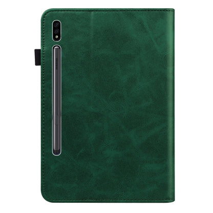 For Samsung Galaxy Tab S7/S8/S9/S9 FE Solid Color Stripe Embossed Leather Tablet Case(Green) - Galaxy Tab S9 FE by PMC Jewellery | Online Shopping South Africa | PMC Jewellery