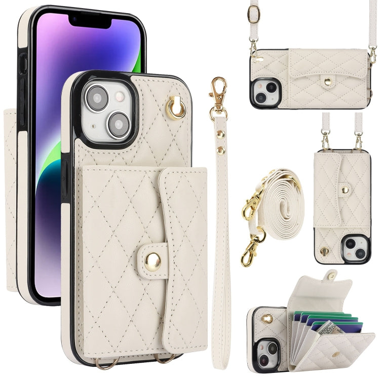 For iPhone 13 mini Crossbody Rhombic Horizontal Wallet Leather Phone Case(White) - iPhone 13 mini Cases by PMC Jewellery | Online Shopping South Africa | PMC Jewellery