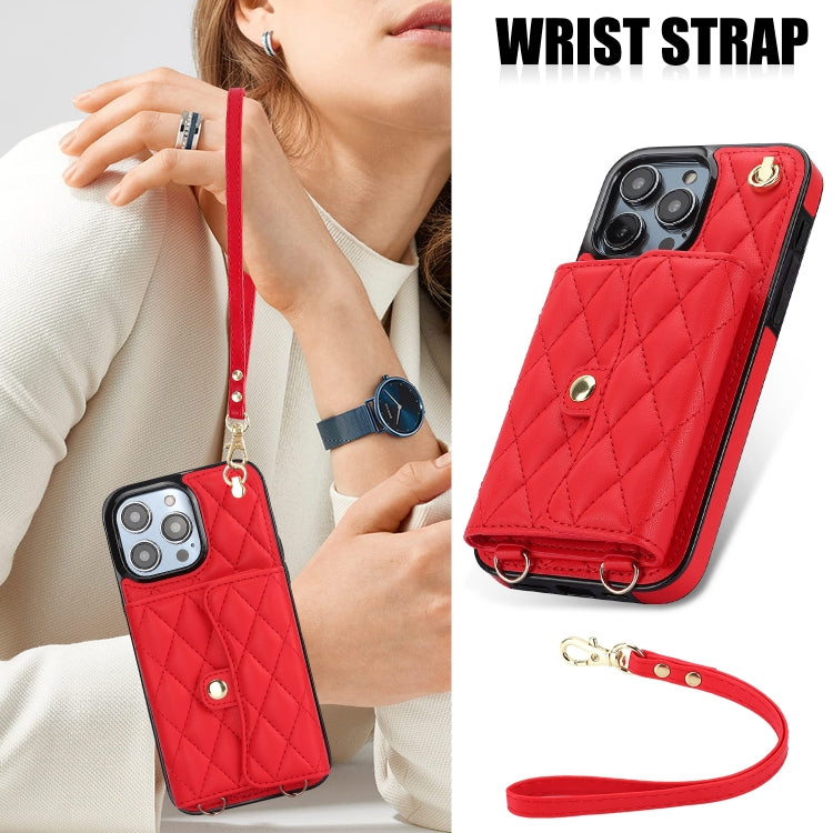 For iPhone 16 Pro Crossbody Rhombic Horizontal Wallet Leather Phone Case(Red) - free shipping - PMC Jewellery - Order now!