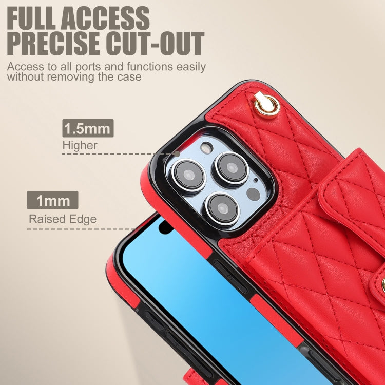 For iPhone 16 Pro Crossbody Rhombic Horizontal Wallet Leather Phone Case(Red) - free shipping - PMC Jewellery - Order now!