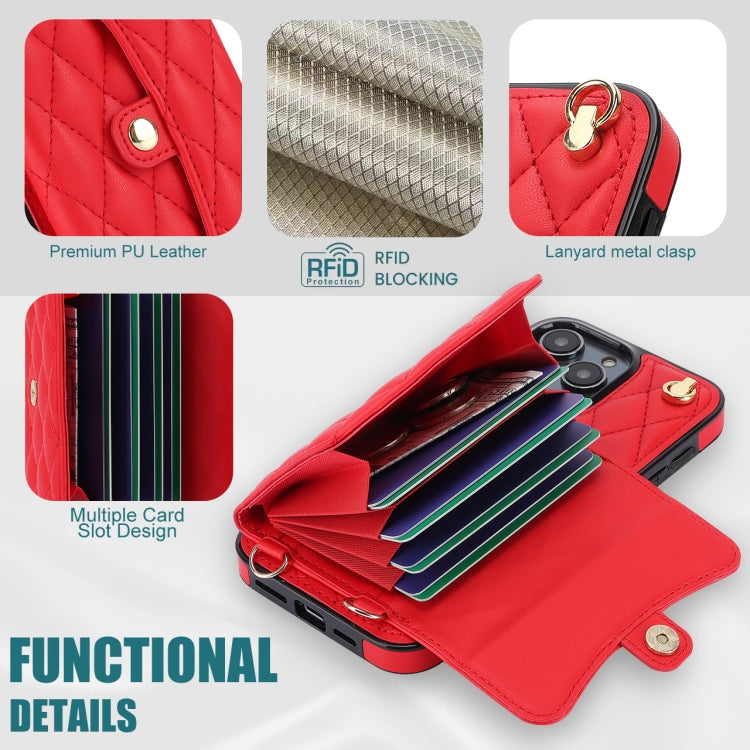 For iPhone 16 Pro Crossbody Rhombic Horizontal Wallet Leather Phone Case(Red) - free shipping - PMC Jewellery - Order now!