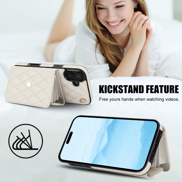 For iPhone 16 Plus Crossbody Rhombic Horizontal Wallet Leather Phone Case(White) - iPhone 16 Plus Cases by PMC Jewellery | Online Shopping South Africa | PMC Jewellery | Buy Now Pay Later Mobicred