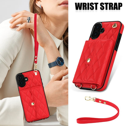 For iPhone 16 Plus Crossbody Rhombic Horizontal Wallet Leather Phone Case(Red) - iPhone 16 Plus Cases by PMC Jewellery | Online Shopping South Africa | PMC Jewellery | Buy Now Pay Later Mobicred