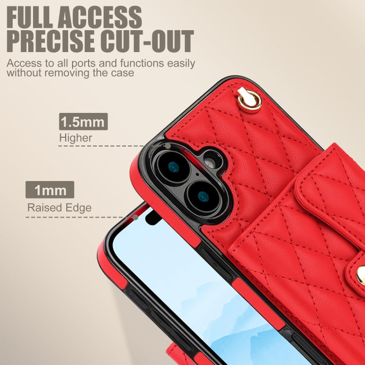 For iPhone 16 Plus Crossbody Rhombic Horizontal Wallet Leather Phone Case(Red) - iPhone 16 Plus Cases by PMC Jewellery | Online Shopping South Africa | PMC Jewellery | Buy Now Pay Later Mobicred