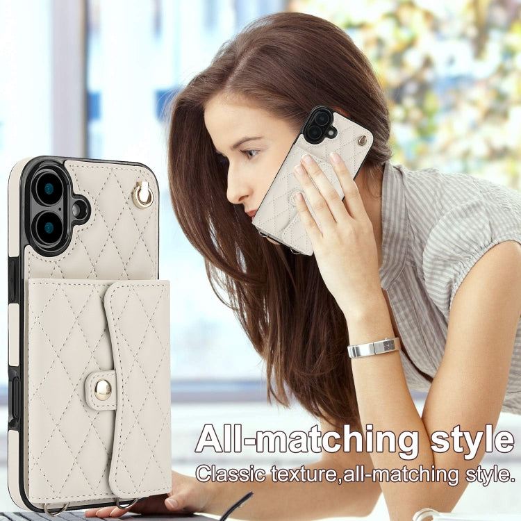 For iPhone 16 Crossbody Rhombic Horizontal Wallet Leather Phone Case(White) - iPhone 16 Cases by PMC Jewellery | Online Shopping South Africa | PMC Jewellery | Buy Now Pay Later Mobicred