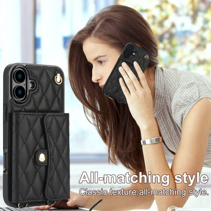 For iPhone 16 Crossbody Rhombic Horizontal Wallet Leather Phone Case(Black) - iPhone 16 Cases by PMC Jewellery | Online Shopping South Africa | PMC Jewellery | Buy Now Pay Later Mobicred