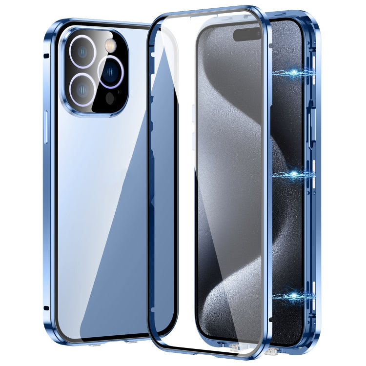 For iPhone 15 Pro Magnetic Double-buckle HD Tempered Glass Phone Case(Blue) - iPhone 15 Pro Cases by PMC Jewellery | Online Shopping South Africa | PMC Jewellery