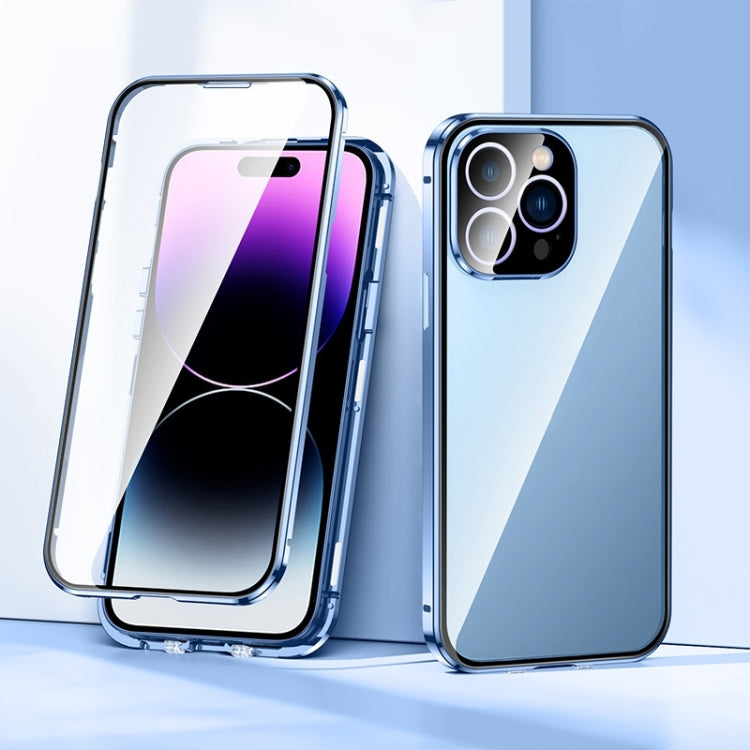 For iPhone 15 Pro Magnetic Double-buckle HD Tempered Glass Phone Case(Blue) - iPhone 15 Pro Cases by PMC Jewellery | Online Shopping South Africa | PMC Jewellery