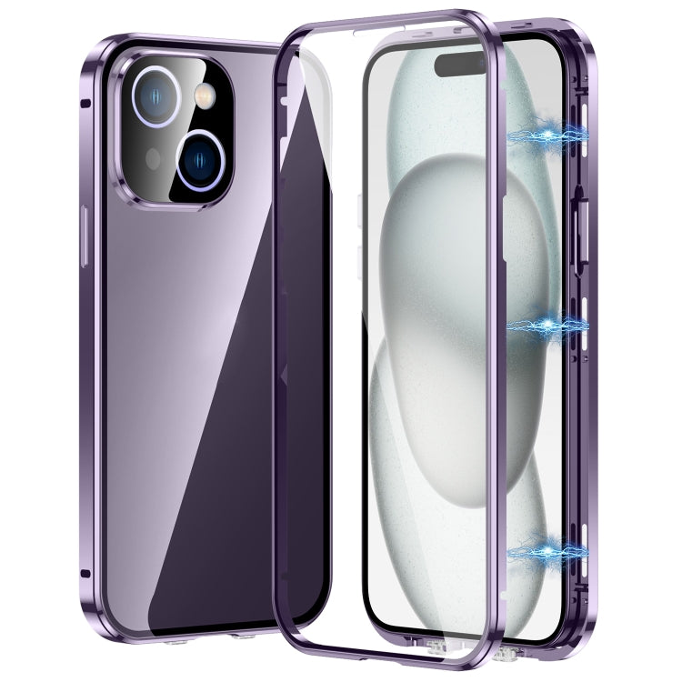 For iPhone 15 Plus Magnetic Double-buckle HD Tempered Glass Phone Case(Purple) - iPhone 15 Plus Cases by PMC Jewellery | Online Shopping South Africa | PMC Jewellery