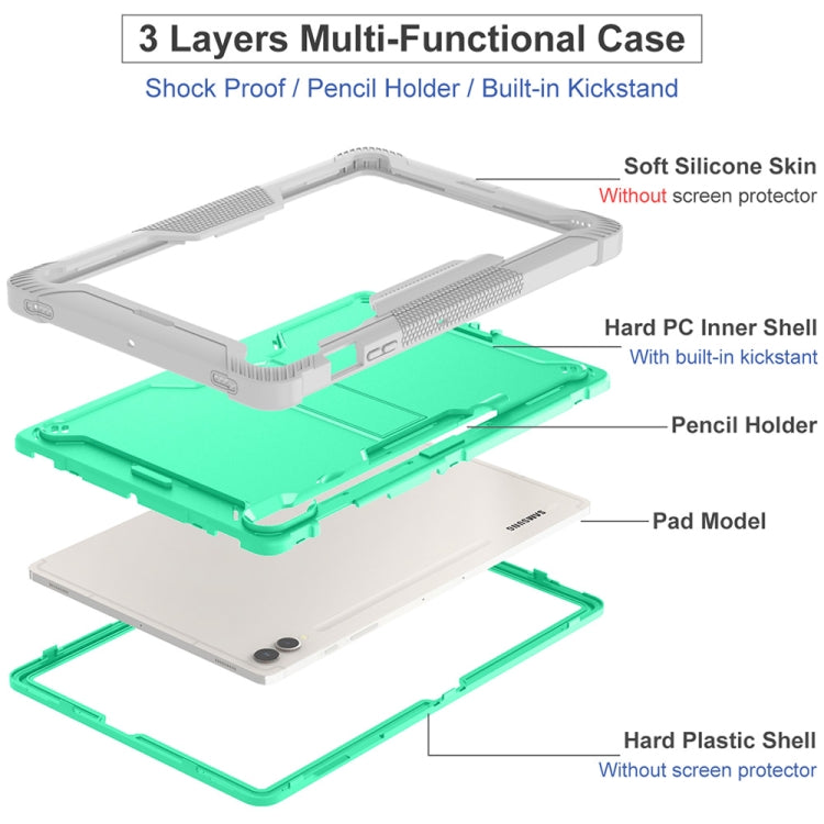 For Samsung Galaxy Tab S9+ Shockproof Silicone Hybrid PC Tablet Case with Holder(Mint Green + Grey) - Galaxy Tab S9+ Cases by PMC Jewellery | Online Shopping South Africa | PMC Jewellery