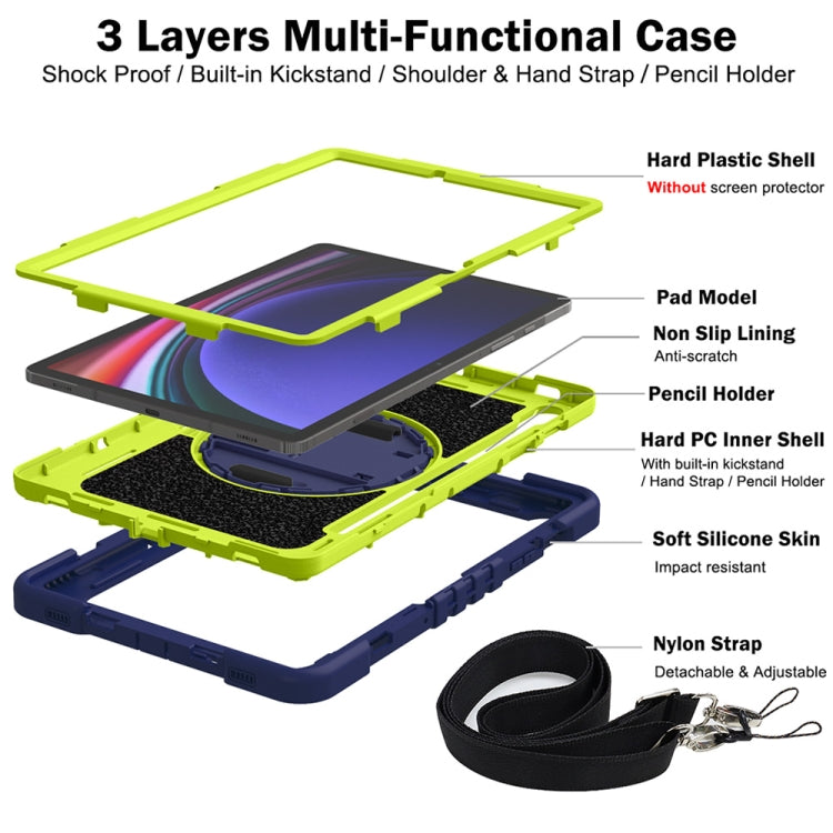 For Samsung Galaxy Tab S9 360 Degree Rotation PC Contrast Silicone Tablet Case(Navy Blue + Yellow Green) - Galaxy Tab S9 Cases by PMC Jewellery | Online Shopping South Africa | PMC Jewellery | Buy Now Pay Later Mobicred