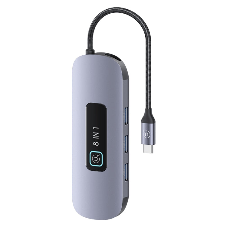 USAMS US-SJ643 PD100W 8 in 1 Aluminum Alloy Multifunctional Type-C HUB with Light(Metal Grey) - USB HUB by USAMS | Online Shopping South Africa | PMC Jewellery | Buy Now Pay Later Mobicred