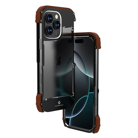 For iPhone 16 Pro R-JUST Ironwood Generation Metal Hybrid Wood Phone Case - iPhone 16 Pro Cases by R-JUST | Online Shopping South Africa | PMC Jewellery | Buy Now Pay Later Mobicred