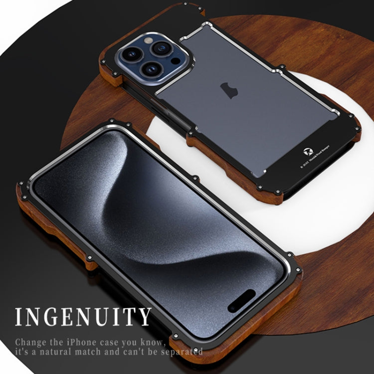 For iPhone 15 Plus R-JUST Ironwood Generation Metal Hybrid Wood Phone Case - iPhone 15 Plus Cases by R-JUST | Online Shopping South Africa | PMC Jewellery | Buy Now Pay Later Mobicred