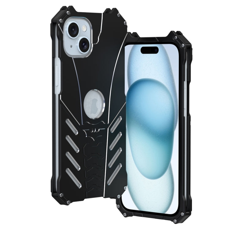 For iPhone 15 Plus R-JUST Batman Hollow Metal Phone Protective Case(Black) - free shipping - PMC TechLife - Order now!