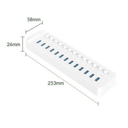 ORICO CT2U3-13AB Plastic Stripes 13 Ports USB 3.0 HUB with Individual Switches, Plug:EU Plug(White) - USB 3.0 HUB by ORICO | Online Shopping South Africa | PMC Jewellery | Buy Now Pay Later Mobicred