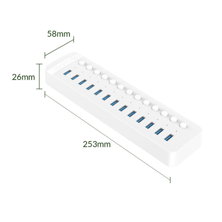 ORICO CT2U3-13AB Plastic Stripes 13 Ports USB 3.0 HUB with Individual Switches, Plug:US Plug(White) - USB 3.0 HUB by ORICO | Online Shopping South Africa | PMC Jewellery | Buy Now Pay Later Mobicred