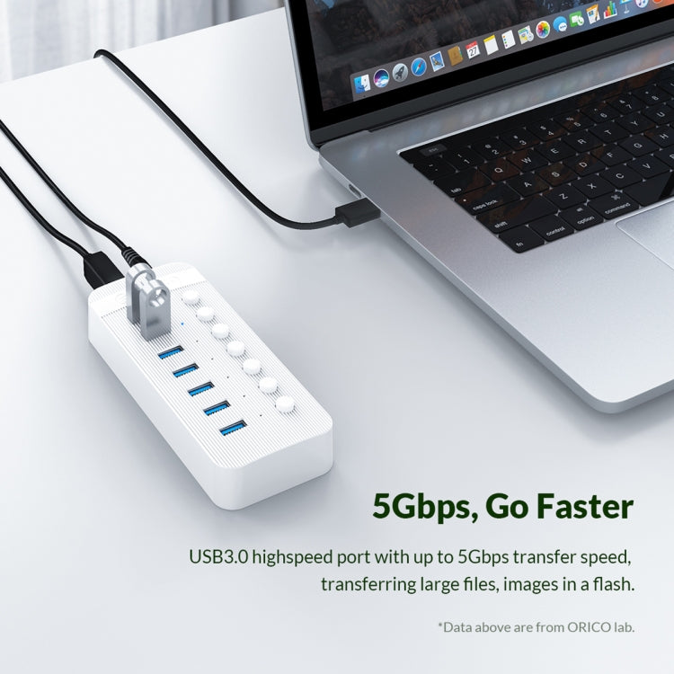 ORICO CT2U3-13AB Plastic Stripes 13 Ports USB 3.0 HUB with Individual Switches, Plug:UK Plug(White) - USB 3.0 HUB by ORICO | Online Shopping South Africa | PMC Jewellery | Buy Now Pay Later Mobicred