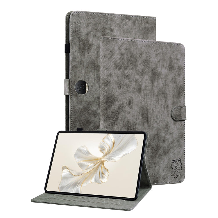 For Honor Pad 9 12.1 Embossed Tiger Pattern Leather Tablet Case(Grey) - Honor by PMC TechLife | Online Shopping South Africa | PMC TechLife | Buy Now Pay Later Mobicred