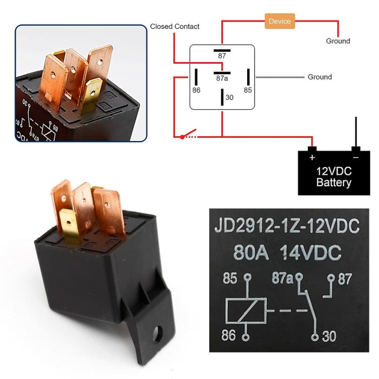 JD2912 80A 12V 5 Pin Car Relay with Wire SPDT Socket Plug - DIY Cables by PMC Jewellery | Online Shopping South Africa | PMC Jewellery