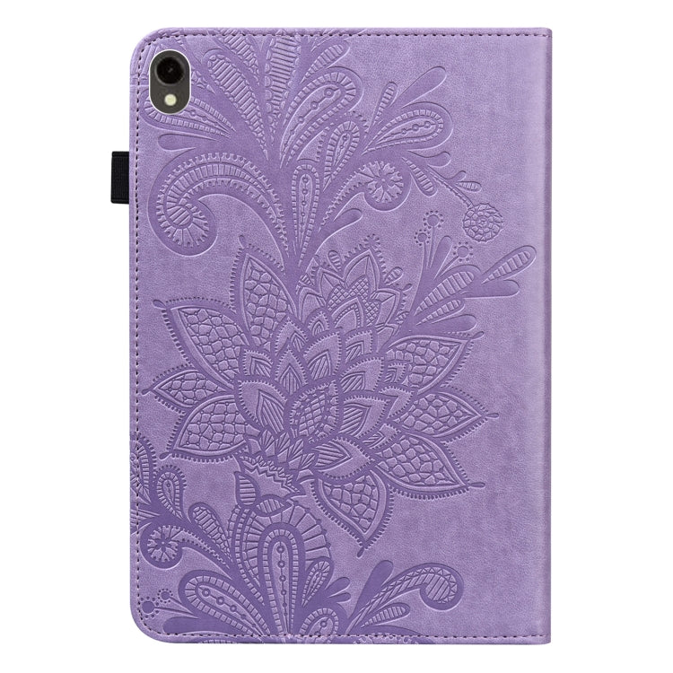 For Samsung Galaxy Tab S9 Lace Flower Embossing Pattern PU Tablet Case(Purple) - Galaxy Tab S9 Cases by PMC Jewellery | Online Shopping South Africa | PMC Jewellery | Buy Now Pay Later Mobicred